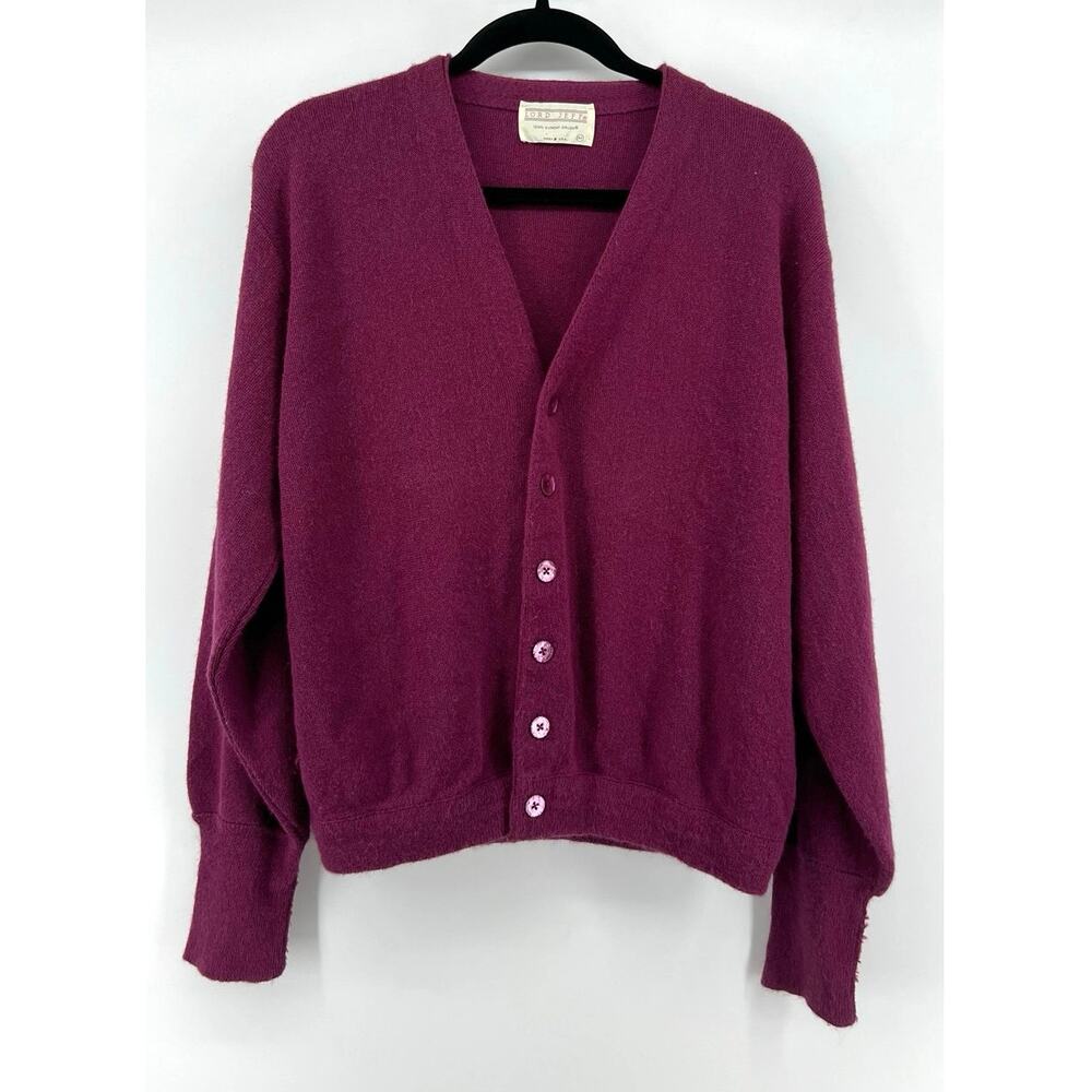 Vintage Lord Jeff V-Neck Cardigan Sweater Size M Eggplant Button Front
